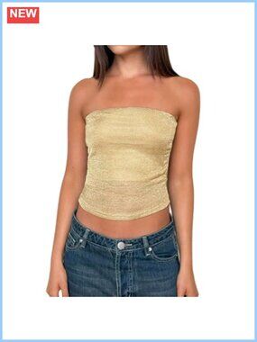 Sheer Mesh Strapless Tube Top, Y2K Glitter Crop Bandeau, Stretchy Going Out Top